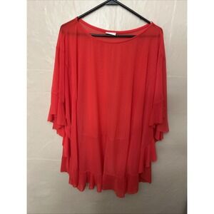 Blue Rodbeattie 1X Coral Knit Sheer‎ Kimono Top With Ruffles